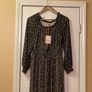 Knox Rose Ebony Floral Long Sleeve Bohemian Lined Maxi Dress